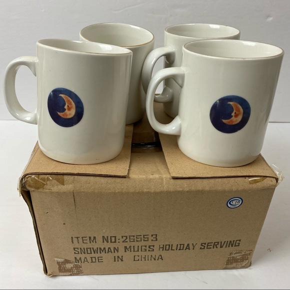 Snowman & Moon Set of 4 Mugs Christmas Holiday - Picture 2 of 11